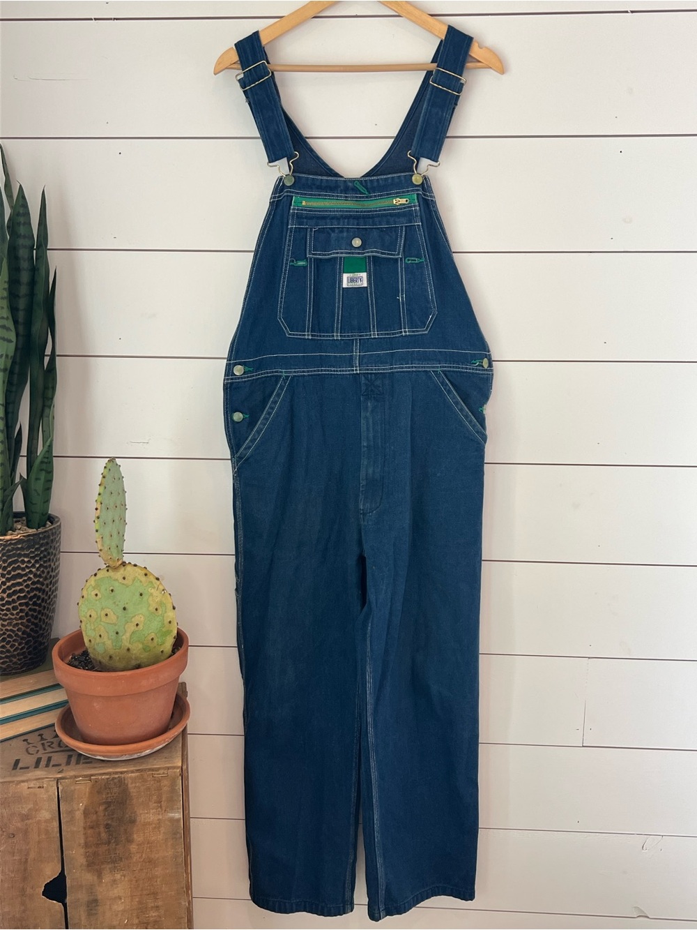 Liberty Denim Overalls with Green‎ Stitching